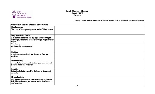 inuit cancer project know your risk cancer glossary template project description